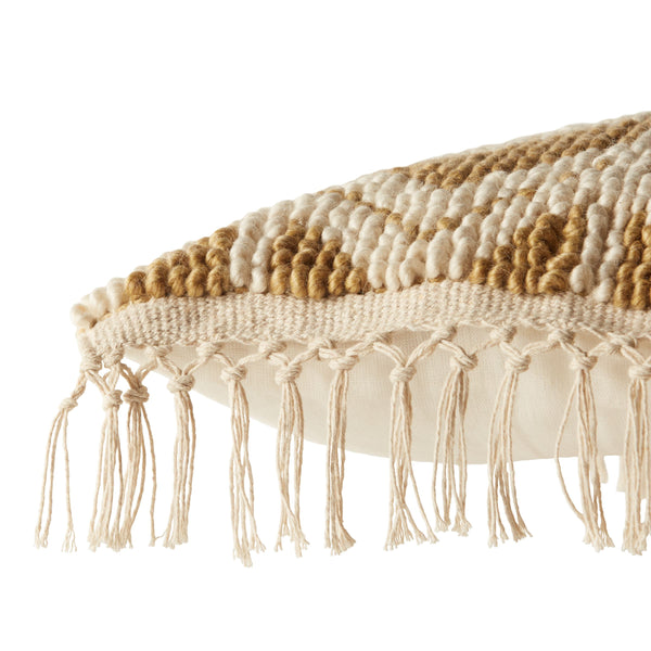 Jaipur Living Jaipur Living Boucle Chevron Throw Pillow with Macrame Tassel Trim Boho Square Accent Gold Down PLW103676