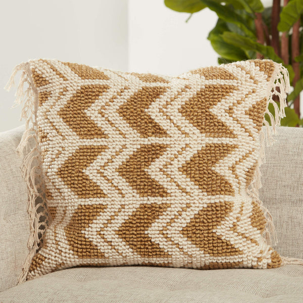 Jaipur Living Jaipur Living Boucle Chevron Throw Pillow with Macrame Tassel Trim Boho Square Accent Gold Down PLW103676