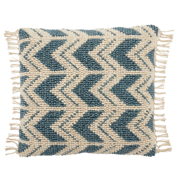 Jaipur Living Jaipur Living Boucle Chevron Throw Pillow with Macrame Tassel Trim Boho Square Accent Blue Poly Fill PLW103679