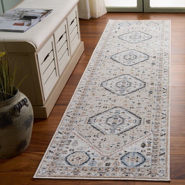 Safavieh Bayside Traditional Ivory And Beige Blue Runner Area Rug - Elegance Meets Easy Care For Any Space Ivory ,Beige Blue Polyester Bay118b-28