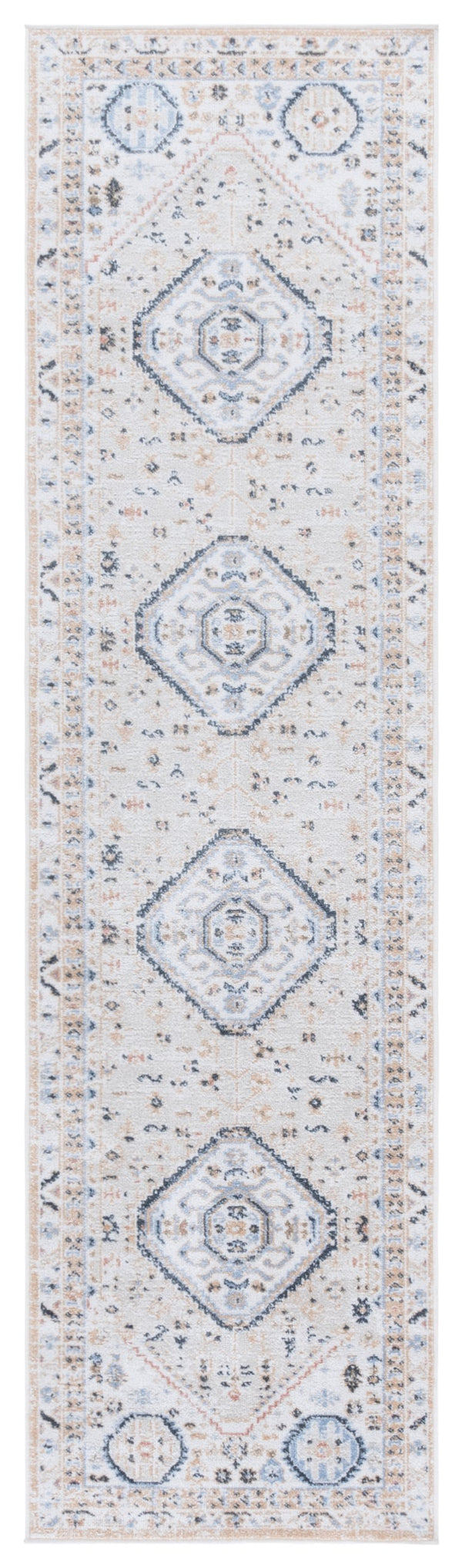 Safavieh Bayside Traditional Ivory And Beige Blue Runner Area Rug - Elegance Meets Easy Care For Any Space Ivory ,Beige Blue Polyester Bay118b-28