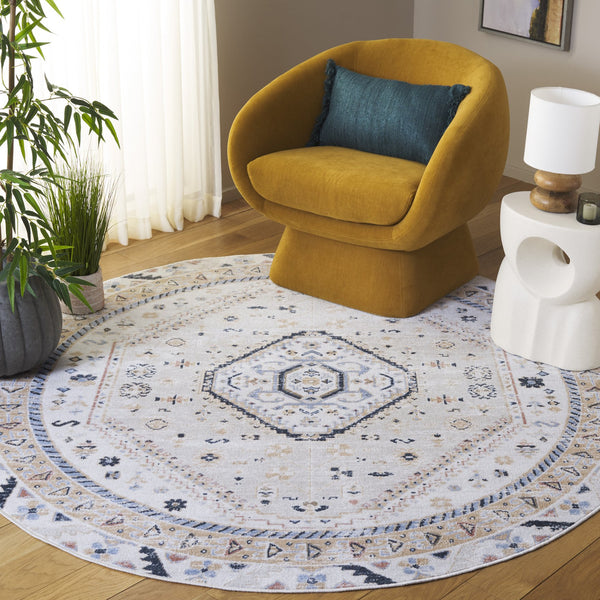 Safavieh Bayside Traditional Ivory And Beige Blue Runner Area Rug - Elegance Meets Easy Care For Any Space Ivory ,Beige Blue Polyester Bay118b-7r