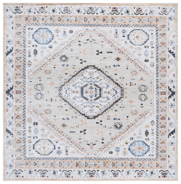 Safavieh Bayside Traditional Ivory And Beige Blue Runner Area Rug - Elegance Meets Easy Care For Any Space Ivory ,Beige Blue Polyester Bay118b-7sq