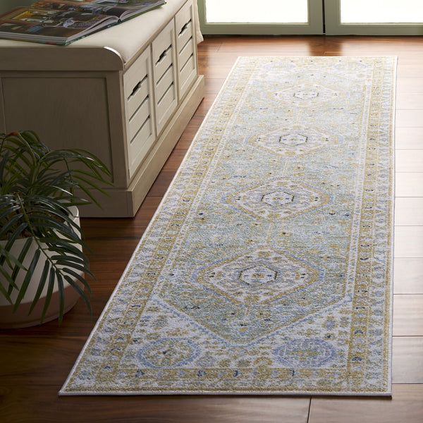 Safavieh Bayside Traditional Ivory And Beige Blue Runner Area Rug - Elegance Meets Easy Care For Any Space Gold ,Green Polyester Bay118d-28