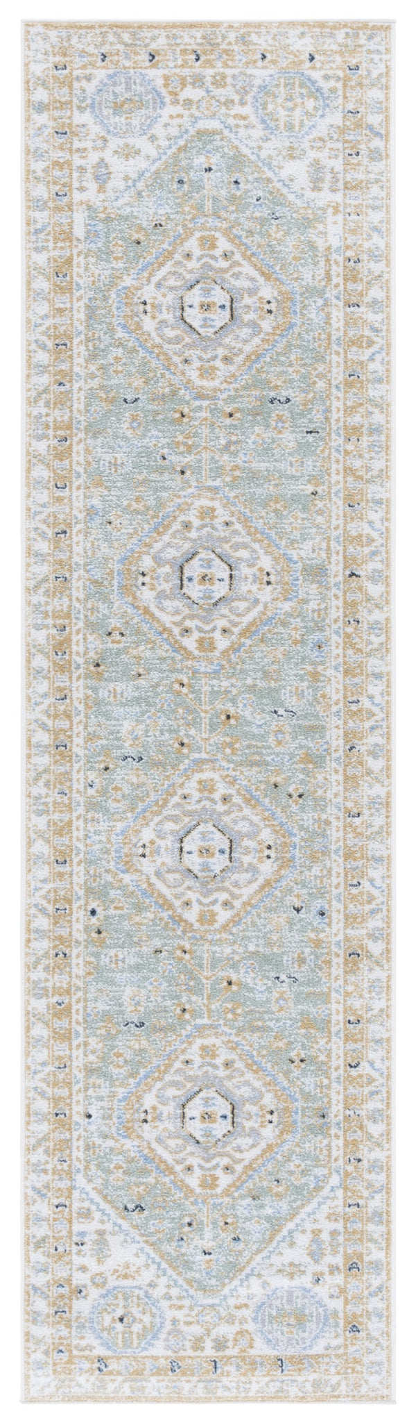 Safavieh Bayside Traditional Ivory And Beige Blue Runner Area Rug - Elegance Meets Easy Care For Any Space Gold ,Green Polyester Bay118d-28