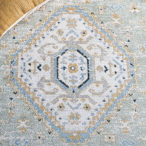 Safavieh Bayside Traditional Ivory And Beige Blue Runner Area Rug - Elegance Meets Easy Care For Any Space Gold ,Green Polyester Bay118d-5