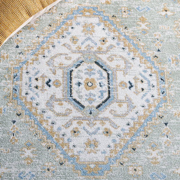 Safavieh Bayside Traditional Ivory And Beige Blue Runner Area Rug - Elegance Meets Easy Care For Any Space Gold ,Green Polyester Bay118d-5