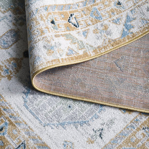 Safavieh Bayside Traditional Ivory And Beige Blue Runner Area Rug - Elegance Meets Easy Care For Any Space Gold ,Green Polyester Bay118d-5