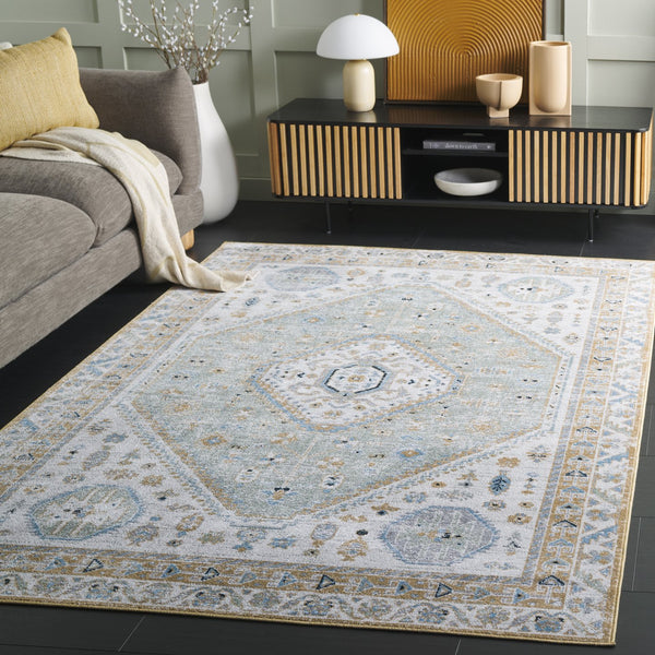Safavieh Bayside Large Rectangle Area Rug - Elegant Turkish Design In Ivory With Blue And Pink Hues Gold ,Green Polyester Bay118d-8