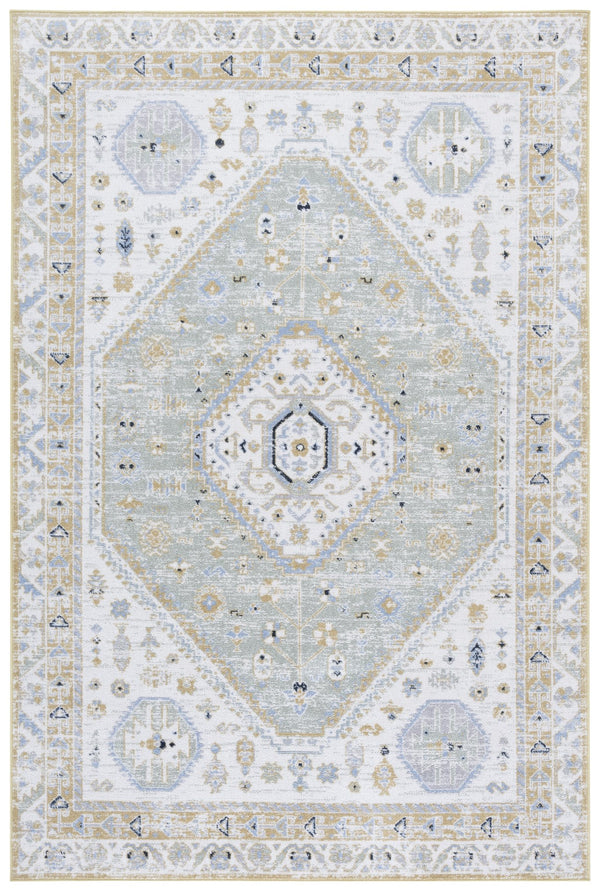 Safavieh Bayside Large Rectangle Area Rug - Elegant Turkish Design In Ivory With Blue And Pink Hues Gold ,Green Polyester Bay118d-8