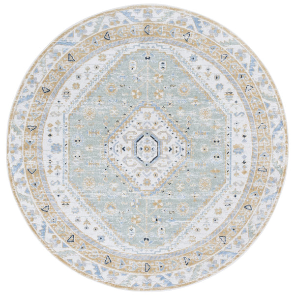 Safavieh Bayside Traditional Ivory And Beige Blue Runner Area Rug - Elegance Meets Easy Care For Any Space Gold ,Green Polyester Bay118d-7r