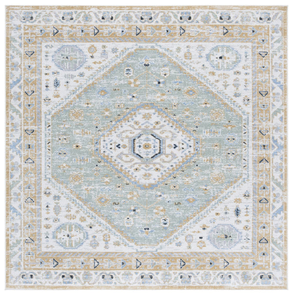 Safavieh Bayside Traditional Ivory And Beige Blue Runner Area Rug - Elegance Meets Easy Care For Any Space Gold ,Green Polyester Bay118d-7sq
