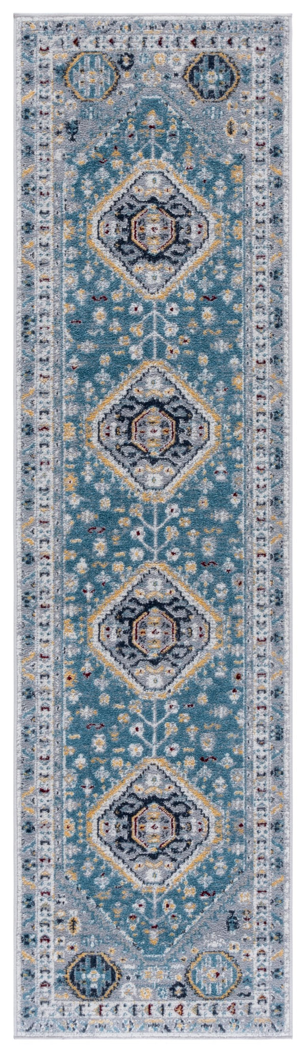 Safavieh Bayside Traditional Ivory And Beige Blue Runner Area Rug - Elegance Meets Easy Care For Any Space Blue ,Grey Polyester Bay118l-28