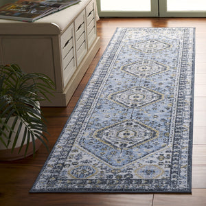 Safavieh Bayside Traditional Ivory And Beige Blue Runner Area Rug - Elegance Meets Easy Care For Any Space Blue ,Navy Polyester Bay118m-28