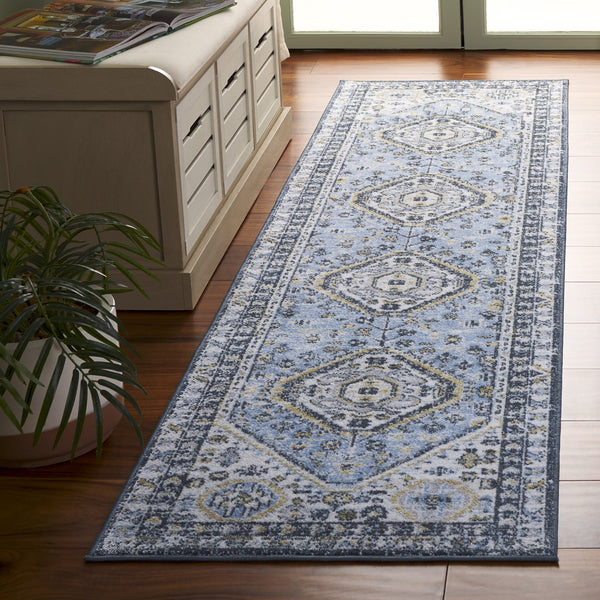 Safavieh Bayside Traditional Ivory And Beige Blue Runner Area Rug - Elegance Meets Easy Care For Any Space Blue ,Navy Polyester Bay118m-28