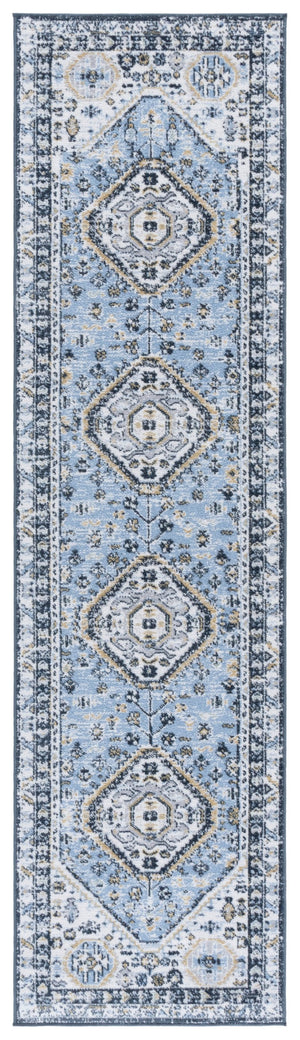 Safavieh Bayside Traditional Ivory And Beige Blue Runner Area Rug - Elegance Meets Easy Care For Any Space Blue ,Navy Polyester Bay118m-28