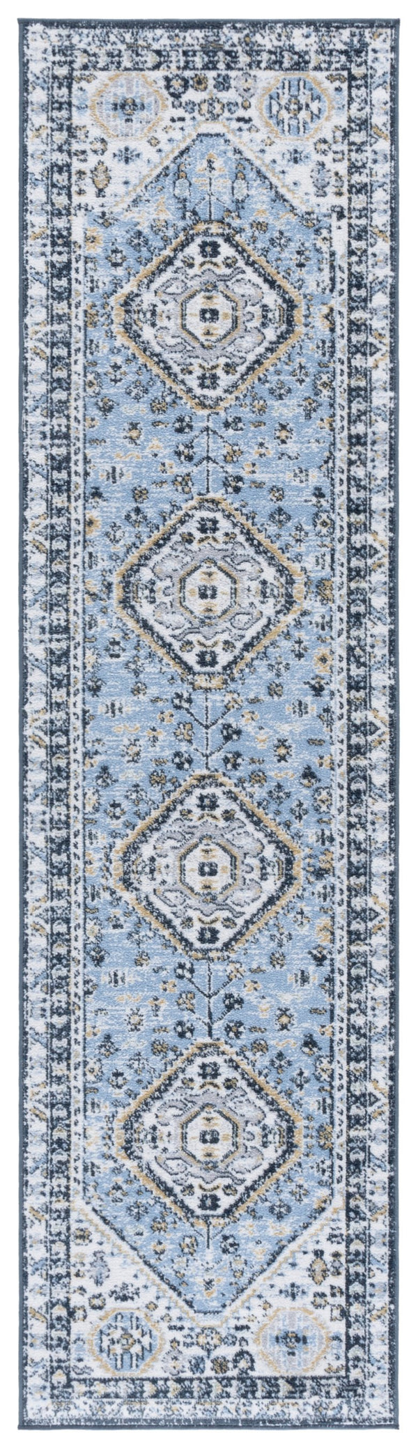 Safavieh Bayside Traditional Ivory And Beige Blue Runner Area Rug - Elegance Meets Easy Care For Any Space Blue ,Navy Polyester Bay118m-28