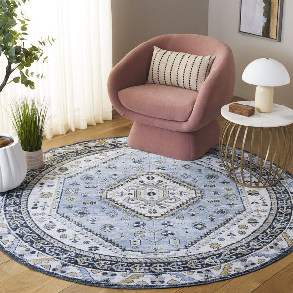 Safavieh Bayside Large Rectangle Area Rug - Elegant Turkish Design In Ivory With Blue And Pink Hues Blue ,Navy Polyester Bay118m-9