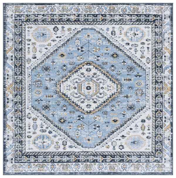 Safavieh Bayside Traditional Ivory And Beige Blue Runner Area Rug - Elegance Meets Easy Care For Any Space Blue ,Navy Polyester Bay118m-7sq