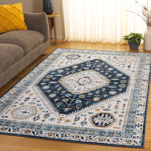 Safavieh Bayside Traditional Ivory And Beige Blue Runner Area Rug - Elegance Meets Easy Care For Any Space Navy ,Blue Polyester Bay118n-5