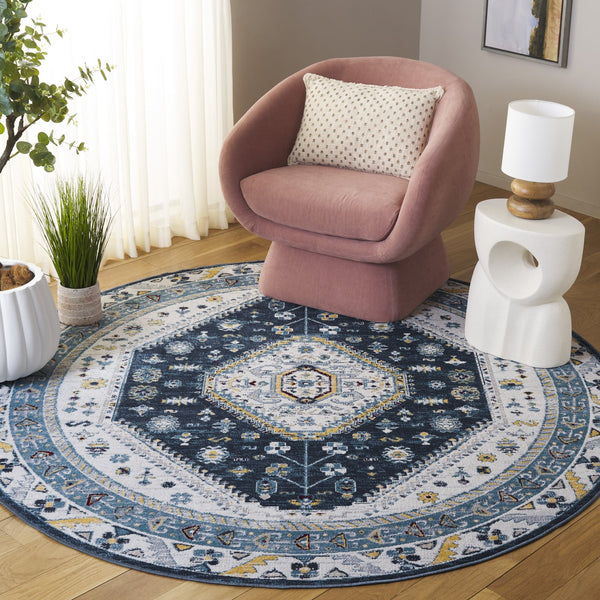 Safavieh Bayside Traditional Ivory And Beige Blue Runner Area Rug - Elegance Meets Easy Care For Any Space Navy ,Blue Polyester Bay118n-7r