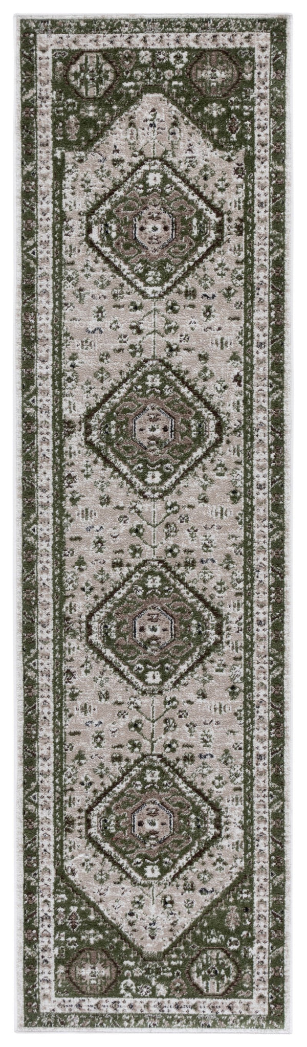 Safavieh Bayside Traditional Ivory And Beige Blue Runner Area Rug - Elegance Meets Easy Care For Any Space Green ,Beige Polyester Bay118w-28