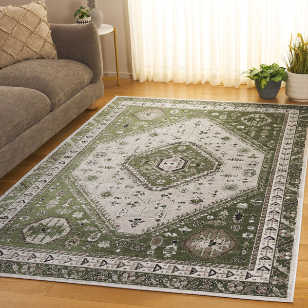Safavieh Bayside Traditional Ivory And Beige Blue Runner Area Rug - Elegance Meets Easy Care For Any Space Green ,Beige Polyester Bay118w-5