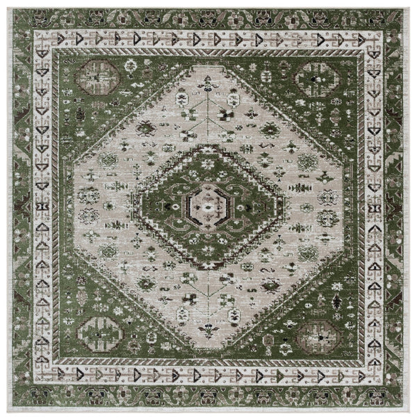 Safavieh Bayside Traditional Ivory And Beige Blue Runner Area Rug - Elegance Meets Easy Care For Any Space Green ,Beige Polyester Bay118w-7sq