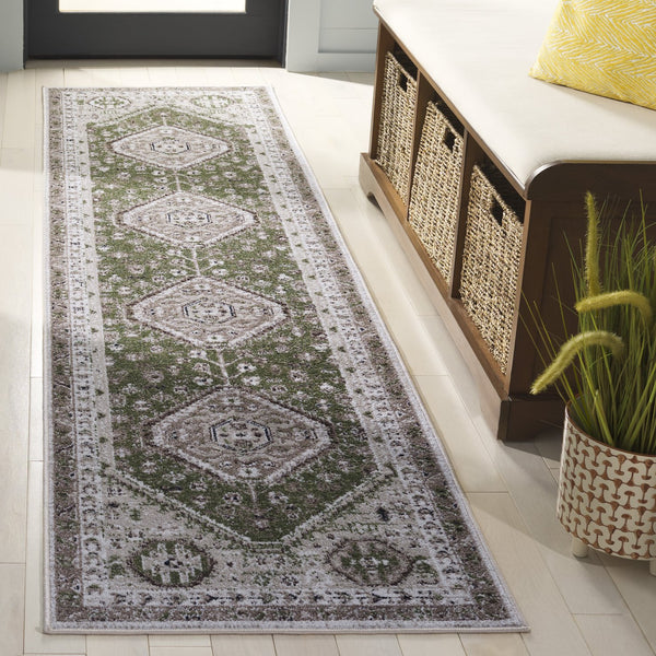 Safavieh Bayside Traditional Ivory And Beige Blue Runner Area Rug - Elegance Meets Easy Care For Any Space Green ,Ivory Polyester Bay118x-28