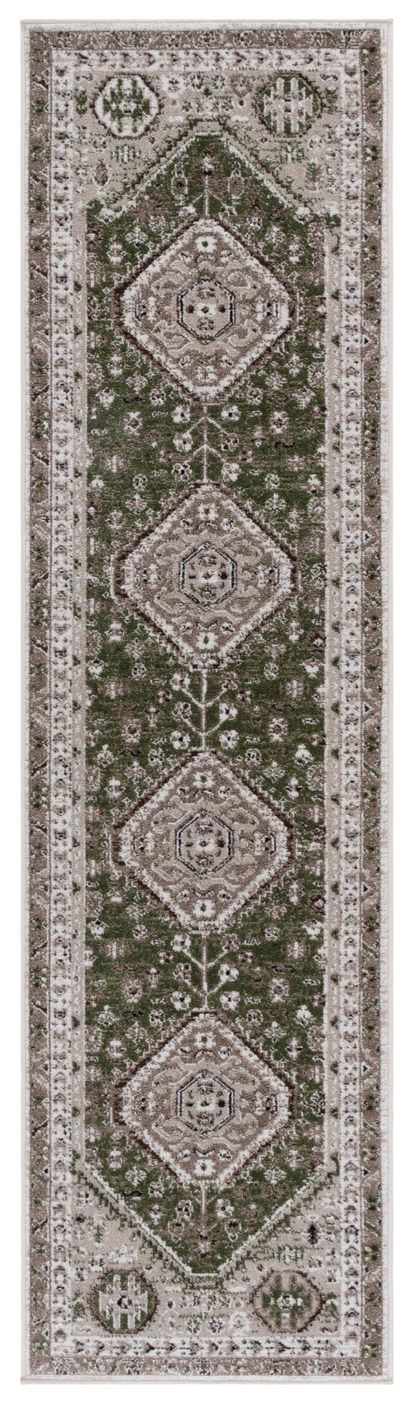 Safavieh Bayside Traditional Ivory And Beige Blue Runner Area Rug - Elegance Meets Easy Care For Any Space Green ,Ivory Polyester Bay118x-28