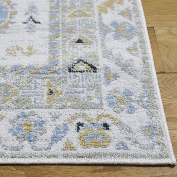 Safavieh Bayside Traditional Ivory And Beige Blue Runner Area Rug - Elegance Meets Easy Care For Any Space Green ,Grey Polyester Bay118y-5