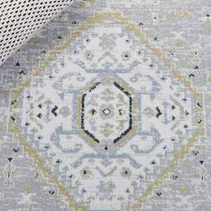 Safavieh Bayside Traditional Ivory And Beige Blue Runner Area Rug - Elegance Meets Easy Care For Any Space Green ,Grey Polyester Bay118y-5