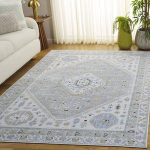 Safavieh Bayside Traditional Ivory And Beige Blue Runner Area Rug - Elegance Meets Easy Care For Any Space Green ,Grey Polyester Bay118y-5
