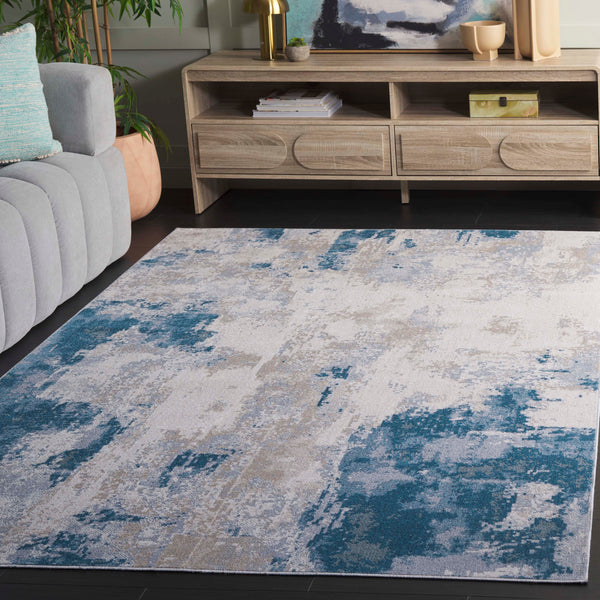 Safavieh Bayside Modern Area Rug: Luxurious Oversized Design With Abstract Patterns For Stylish Homes Blue ,Grey Polyester Bay128m-4