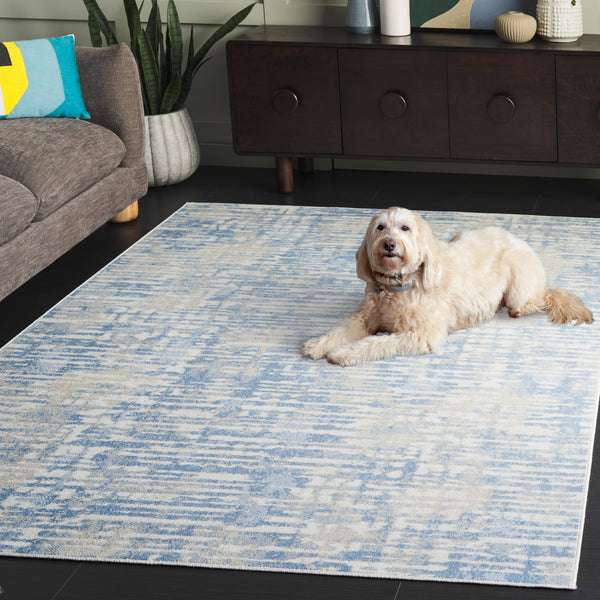 Safavieh Bayside Modern Abstract Runner Rug For Hallways - Durable, Soft, And Easy To Maintain, Made In Turkey Ivory ,Blue Polyester Bay132m-5