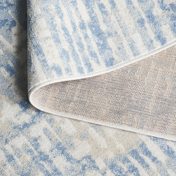 Safavieh Bayside Modern Abstract Runner Rug For Hallways - Durable, Soft, And Easy To Maintain, Made In Turkey Ivory ,Blue Polyester Bay132m-5