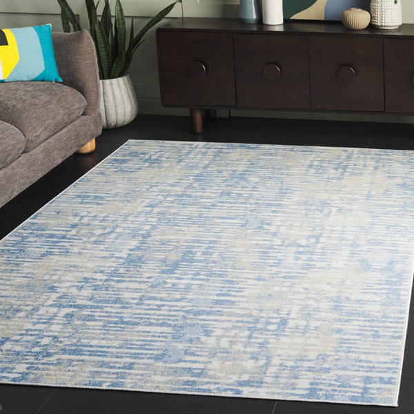 Safavieh Bayside Modern Abstract Runner Rug For Hallways - Durable, Soft, And Easy To Maintain, Made In Turkey Ivory ,Blue Polyester Bay132m-5