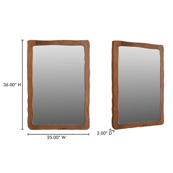 Moe's Home Ellis Mid-century Modern Mirror With Unique Wave Design In Solid Acacia Wood Frame For Any Room Brown Acacia Wood,Glass Mirror Bb-1008-03
