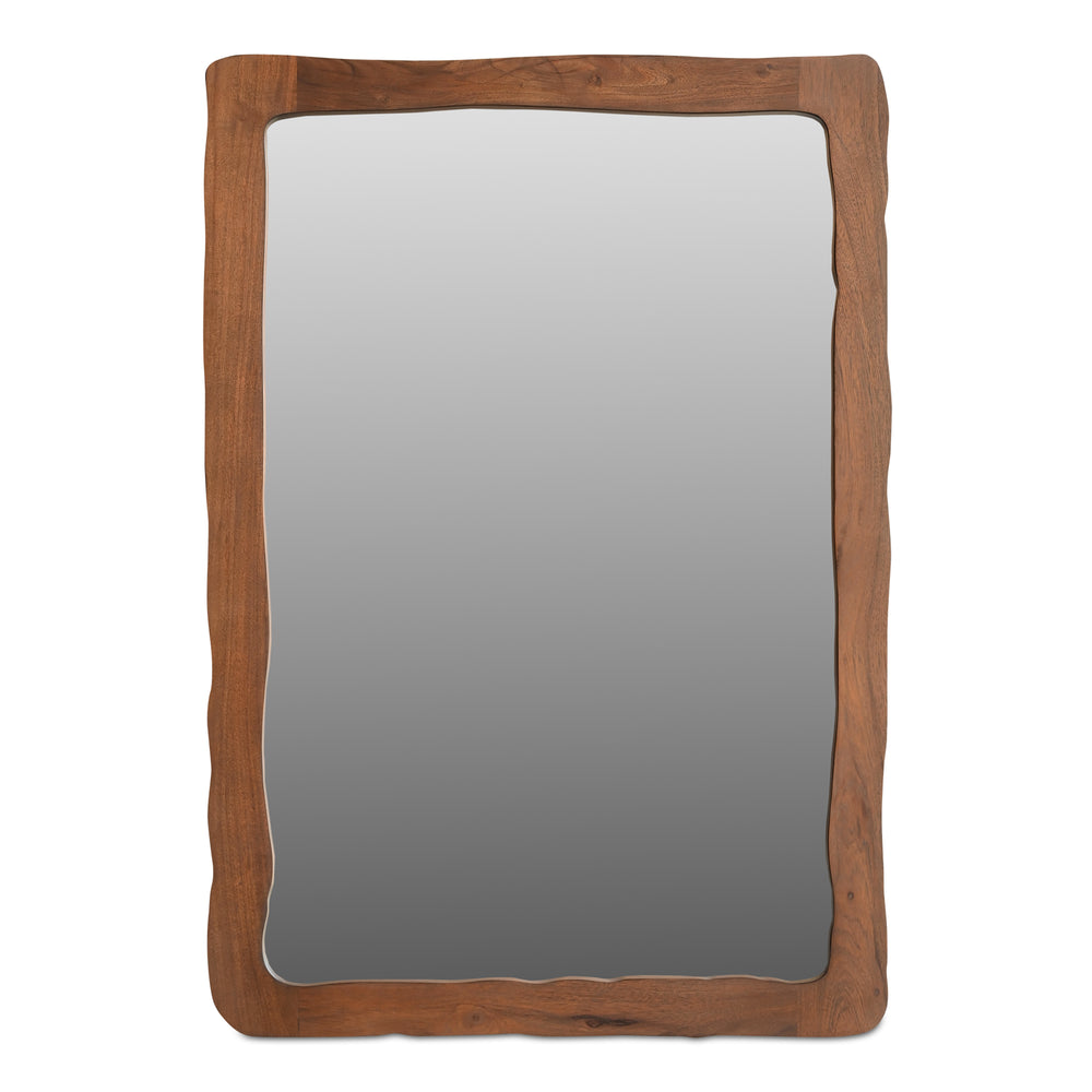 Moe's Home Ellis Mid-century Modern Mirror With Unique Wave Design In Solid Acacia Wood Frame For Any Room Brown Acacia Wood,Glass Mirror Bb-1008-03