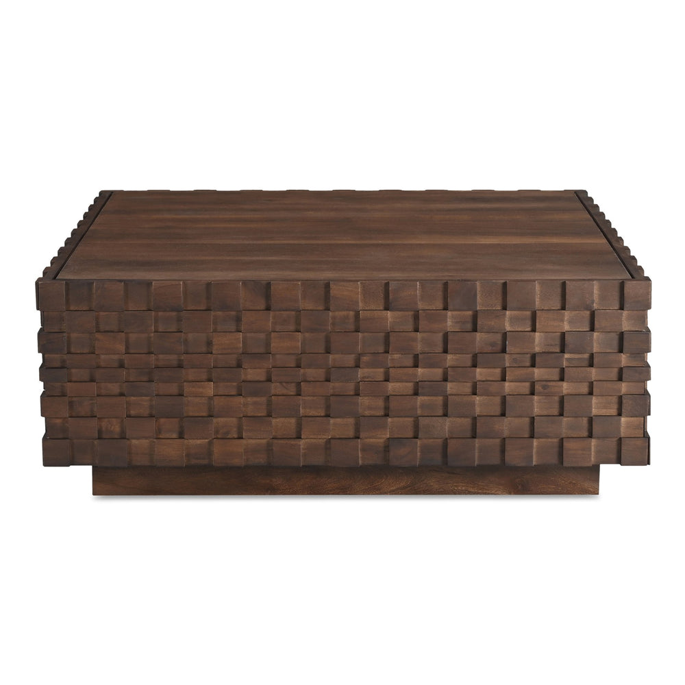 Moe's Home Easton Geometric Storage Coffee Table In Solid Acacia Wood - No Assembly Required, Modern Design Brown Acacia Wood,Acacia Veneer Bb-1018-03