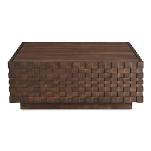 Moe's Home Easton Geometric Storage Coffee Table In Solid Acacia Wood - No Assembly Required, Modern Design Brown Acacia Wood,Acacia Veneer Bb-1018-03