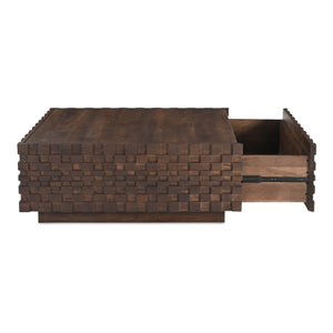 Moe's Home Easton Geometric Storage Coffee Table In Solid Acacia Wood - No Assembly Required, Modern Design Brown Acacia Wood,Acacia Veneer Bb-1018-03