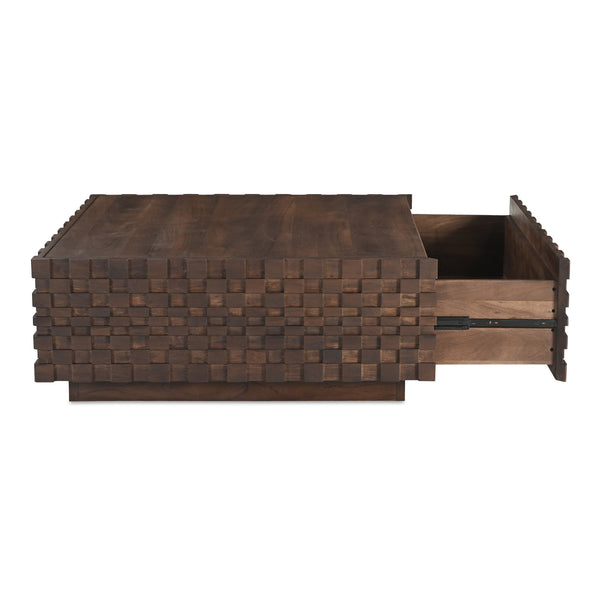 Moe's Home Easton Geometric Storage Coffee Table In Solid Acacia Wood - No Assembly Required, Modern Design Brown Acacia Wood,Acacia Veneer Bb-1018-03