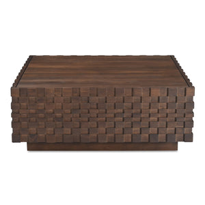 Moe's Home Easton Geometric Storage Coffee Table In Solid Acacia Wood - No Assembly Required, Modern Design Brown Acacia Wood,Acacia Veneer Bb-1018-03