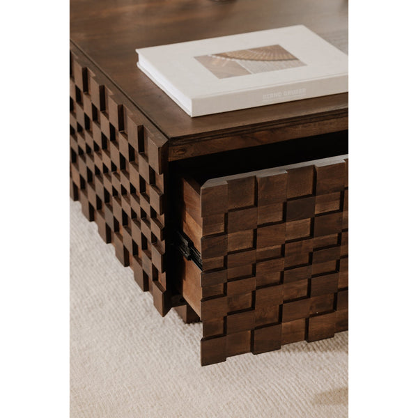Moe's Home Easton Geometric Storage Coffee Table In Solid Acacia Wood - No Assembly Required, Modern Design Brown Acacia Wood,Acacia Veneer Bb-1018-03