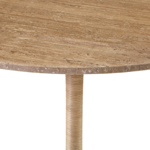 Dovetail Martine Bistro Table Travertine, Iron and Rattan - Natural