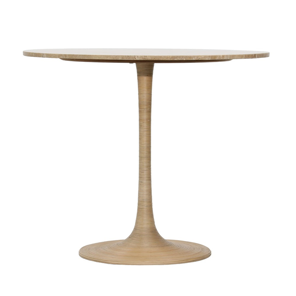 Dovetail Martine Bistro Table Travertine, Iron and Rattan - Natural