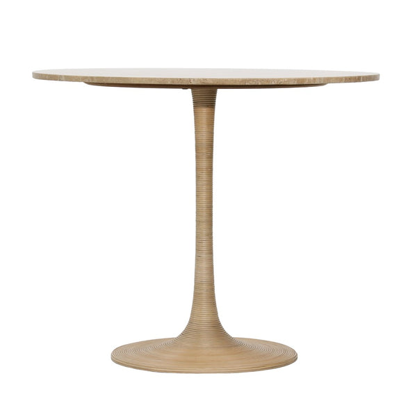 Dovetail Martine Bistro Table Travertine, Iron and Rattan - Natural