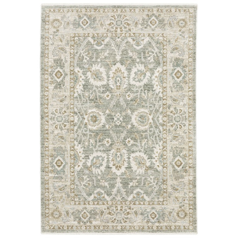 Oriental Weavers Brookhaven Vintage Inspired Polyester Accent Rug with Space Dyed Sage and Terracotta Tones 2' x 3' BBKH02060090ST