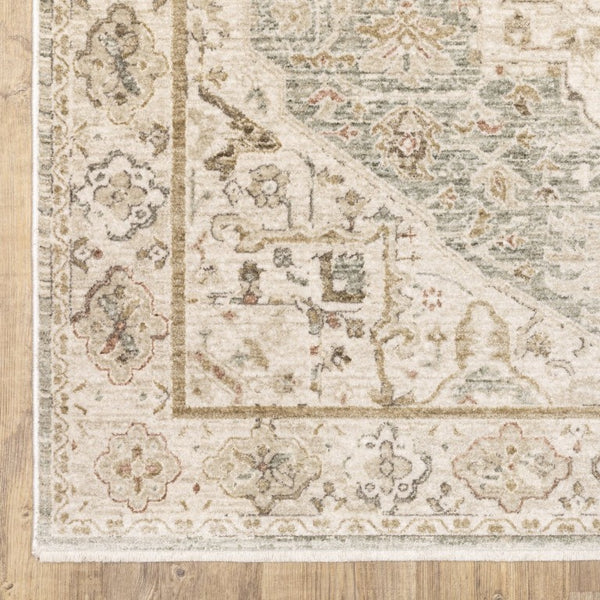 Oriental Weavers Brookhaven Vintage Motif Polyester Accent Rug with Sage and Mocha Tones for Entryways 3' x 5' BBKH07090152ST